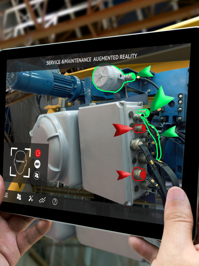 Industrial,4.0,,,Augmented,Reality,Concept.,Hand,Holding,Tablet,With